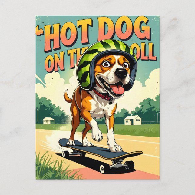 Skateboarding Dog Summer Funny Retro Beach  Meddelande Vykort (Framsida)