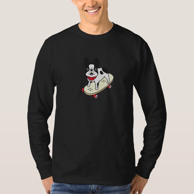 Skateboarding Fransk Bulldog Puppy Skateboard Hund T Shirt (Framsida)