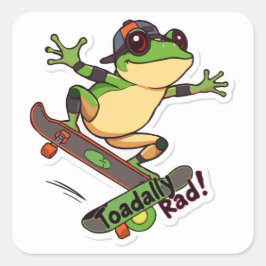 Skateboarding Frog Large Sticker | Toadally Rad Fyrkantigt Klistermärke