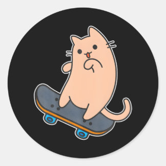 Skateboarding Funny tecknad för katt och skateboar Runt Klistermärke