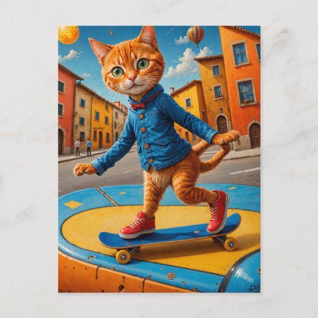 Skateboarding Ginger Cat Vykort (Framsida)