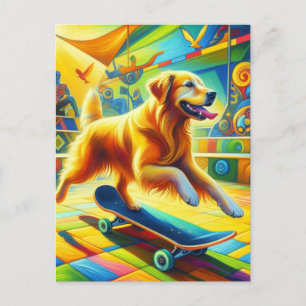Skateboarding Golden Retriever Hund Vykort