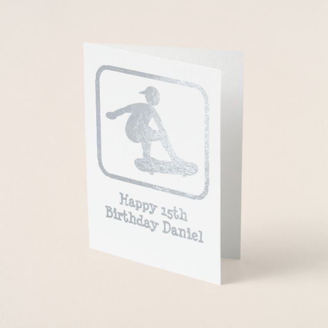 Skateboarding Guy - Own Photo Inside - Customized Folierat Kort (Framsida)