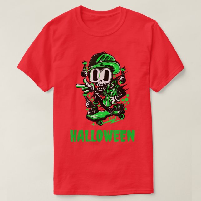 Skateboarding Halloween Skeleton  T Shirt (Design framsida)