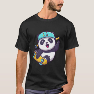 Skateboarding Happy Panda Skateboard Sporty Animal T Shirt