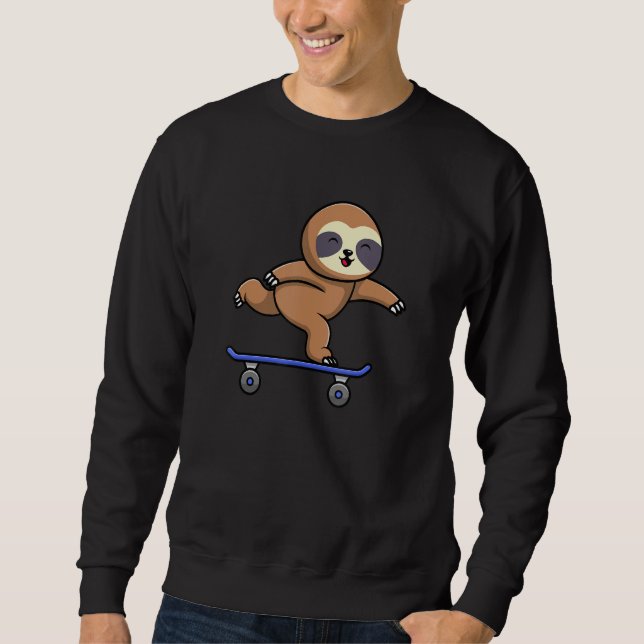 Skateboarding Happy Sloth Skateboard Cute Sporty A Lång Ärmad Tröja (Framsida)