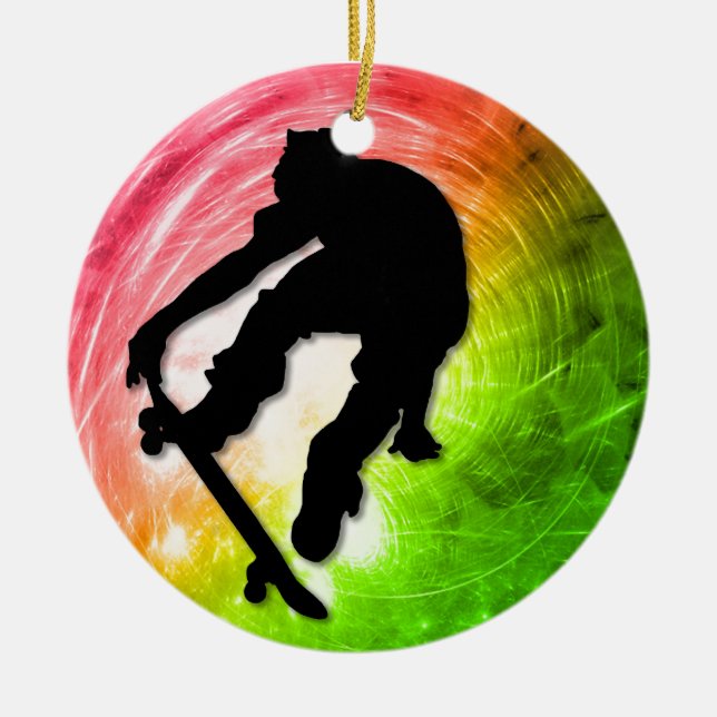 Skateboarding i en Psychedelic Cyclone Julgransprydnad Keramik (Framsidan)