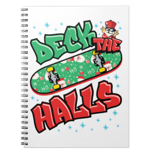 Skateboarding jul Skateboard Deck of the Halls Anteckningsbok
