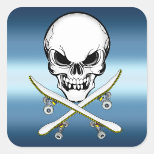 Skateboarding klistermärke med skalleblåttvit
