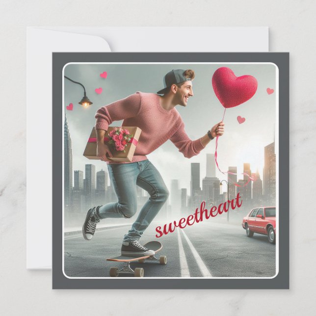 Skateboarding med Gift Swehoney Valentine Julkort (Framsida)