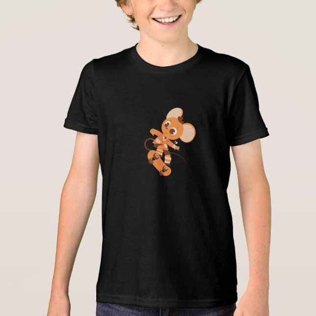 Skateboarding Mouse Black Tri-Blend Shirt T (Framsida)