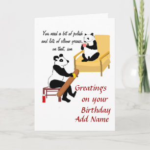 Skateboarding Panda, roligt födelsedagskort. Lägg Kort