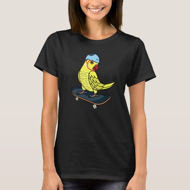 Skateboarding Parrot I Yellow Indian Ringneck T Shirt (Framsida)