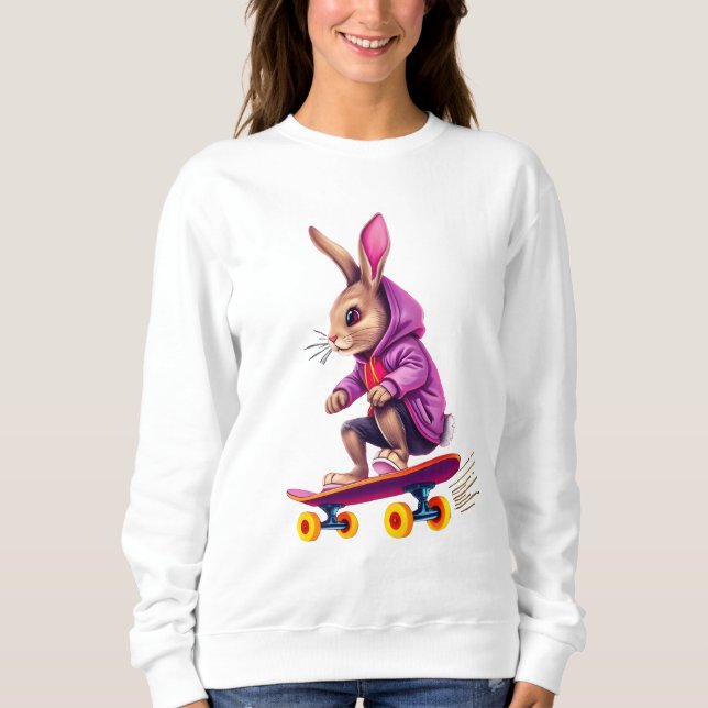 Skateboarding Rabbit Hoodie T Shirt (Framsida)