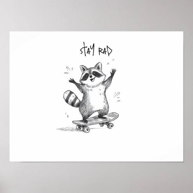 Skateboarding Raccoon – Cute Funny Skateboard Poster (Framsidan)