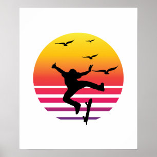Skateboarding retro solnedgång som #Skateboarding Poster
