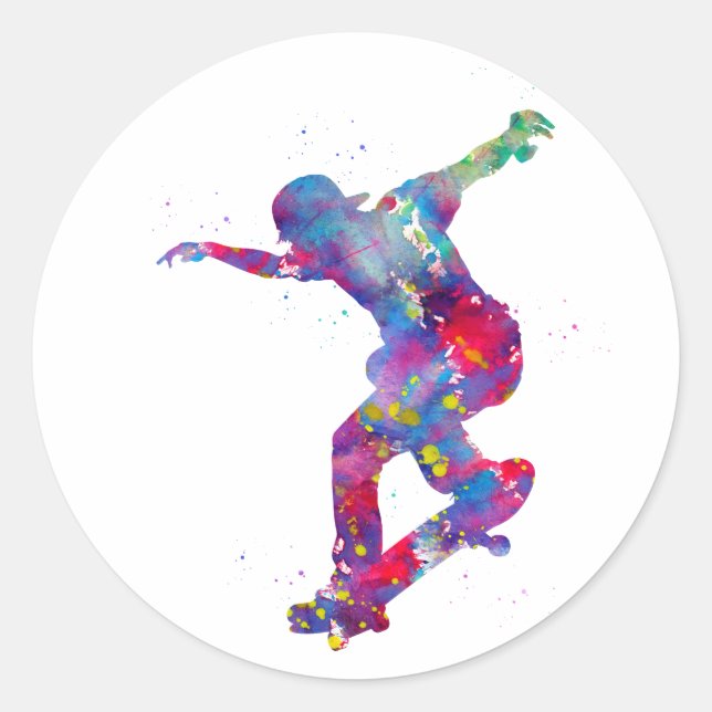 Skateboarding Runt Klistermärke (Framsida)