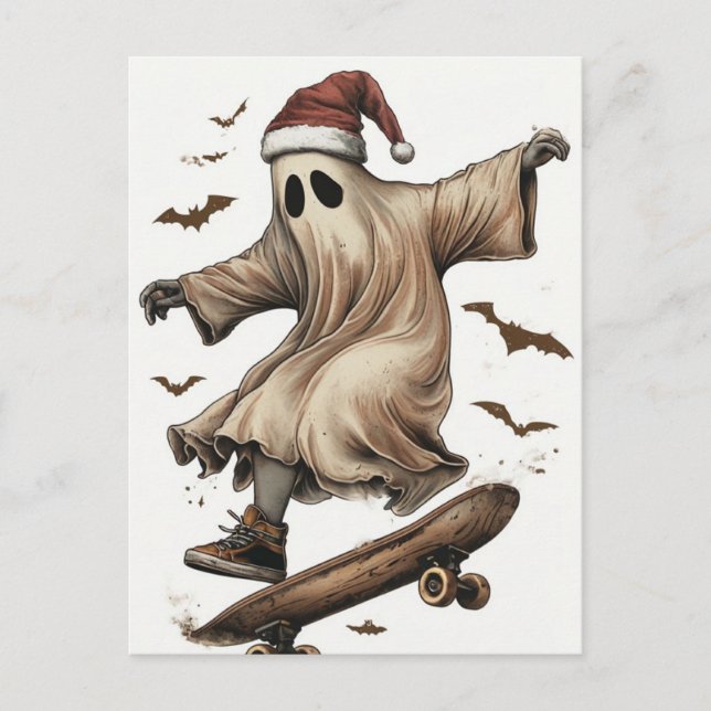 Skateboarding Santa Ghost jul Vykort (Framsida)