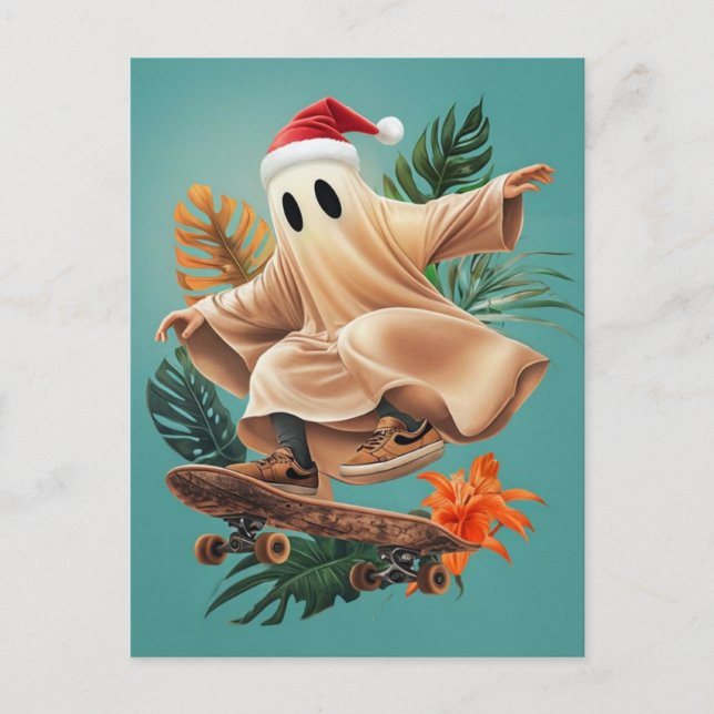 Skateboarding Santa Ghost Vykort (Framsida)