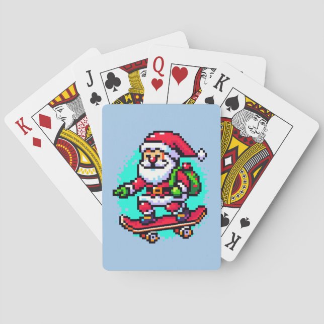 Skateboarding Santa - Roligt Pixel Art Helgdag Des Casinokort (Baksidan)