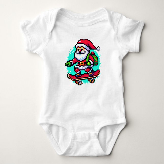Skateboarding Santa - Roligt Pixel Art Helgdag Des T Shirt (Framsida)
