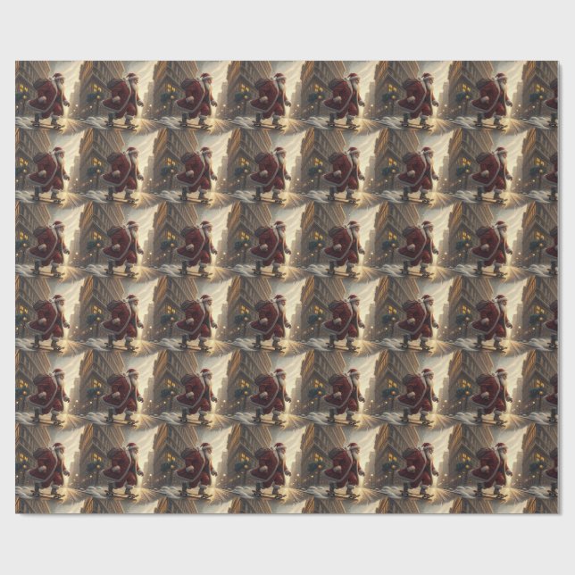 Skateboarding Santa Wrapping Paper Presentpapper (Platt)