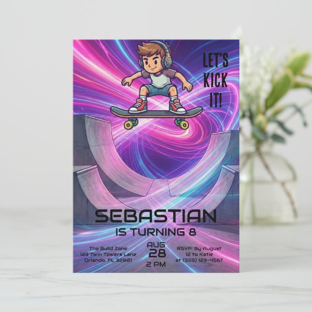 Skateboarding | Skater Birthday Party Inbjudningar (Stående Fram)