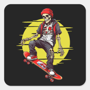 Skateboarding Skeleton Fyrkantigt Klistermärke