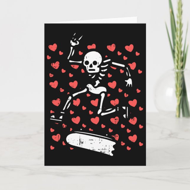 Skateboarding Skeleton Heart Valentines Day Love S Kort (Framsida)