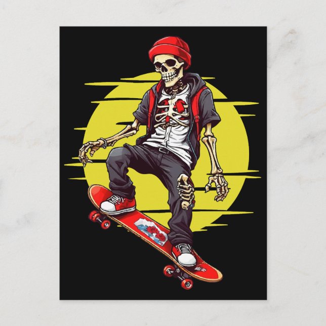 Skateboarding Skeleton Vykort (Framsida)