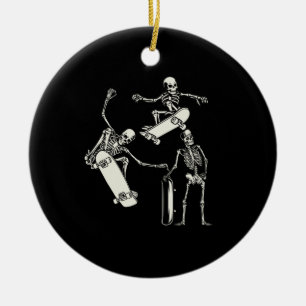 Skateboarding Skeletons Skeleton Skater Halloween Julgransprydnad Keramik