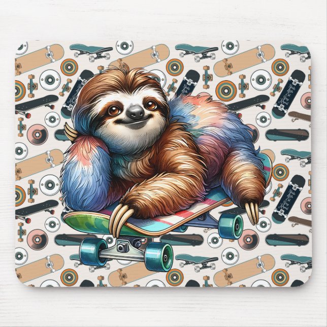 Skateboarding Sloth Mousepad Musmatta (Framsidan)