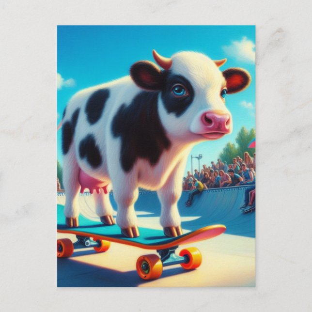 Skateboarding Surreal Dairy Cow Vykort (Framsida)