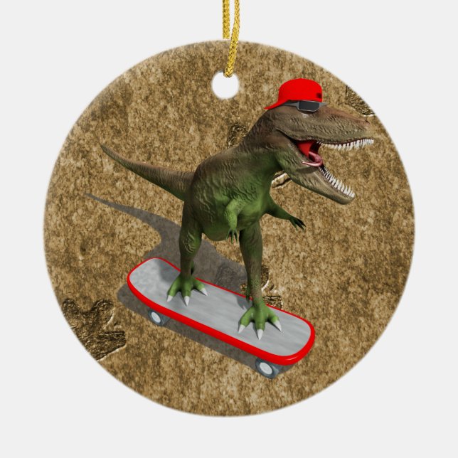 Skateboarding T-Rex Julgransprydnad Keramik (Framsidan)