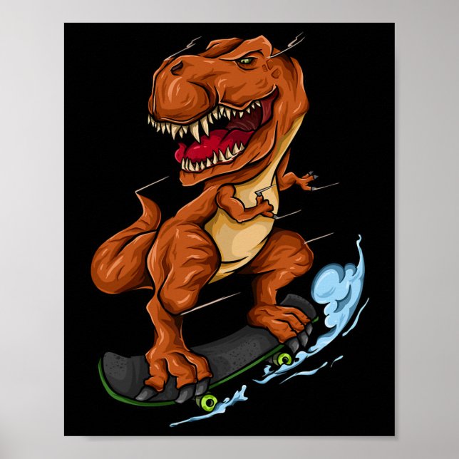 Skateboarding T-Rex - Söt Trex Dinosaurie Skateboa Poster (Framsidan)