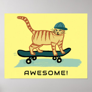 Skateboarding Tabby katt Cute ANPASSNINGSBAR TEXT  Poster