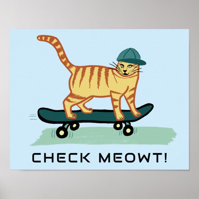 Skateboarding Tabby katt Cute ANPASSNINGSBAR TEXT  Poster (Framsidan)