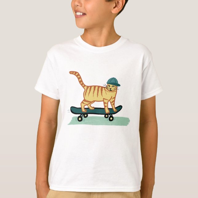 Skateboarding Tabby katt Cute T Shirt (Framsida)