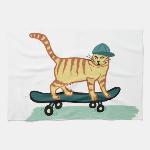 Skateboarding Tabby katt Kökshandduk