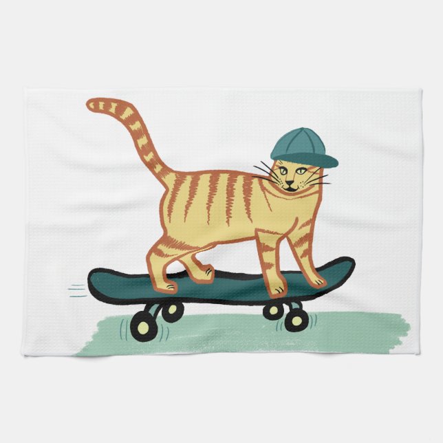 Skateboarding Tabby katt Kökshandduk (Horisontell)