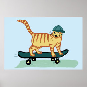 Skateboarding Tabby katt Poster