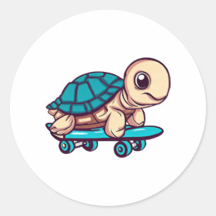 Skateboarding Turtle Runt Klistermärke