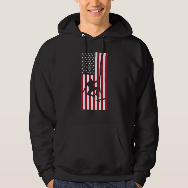 Skateboarding Vintage American Flag Skateboarding Hoodie (Framsida)