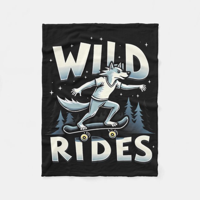 Skateboarding Wolf Spirit Animal Wolf Wild Rides  Fleecefilt (Framsidan)