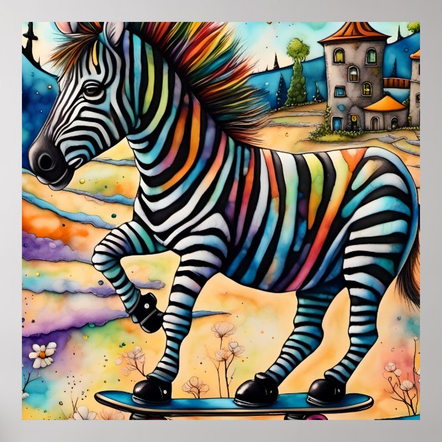 Skateboarding Zebra Poster (Framsidan)
