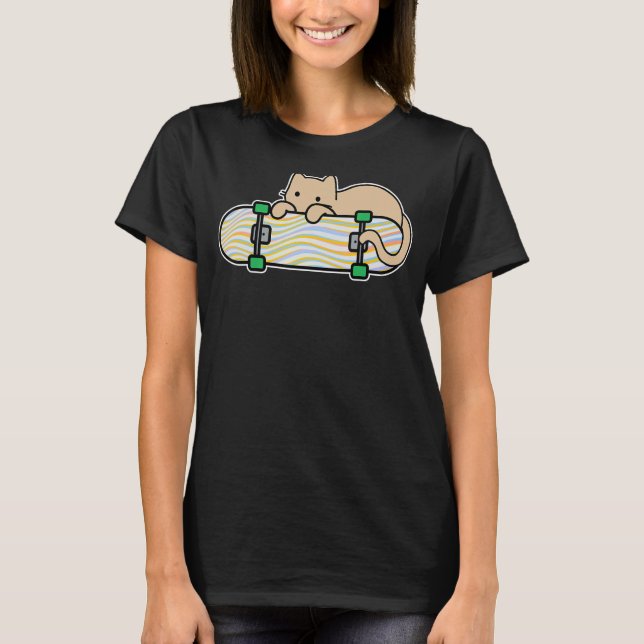Skateboardingbåt Shy Cat Färg Wav T Shirt (Framsida)
