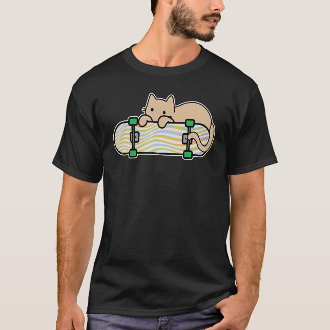Skateboardingbåt Shy Cat Färg Wav T Shirt (Framsida)