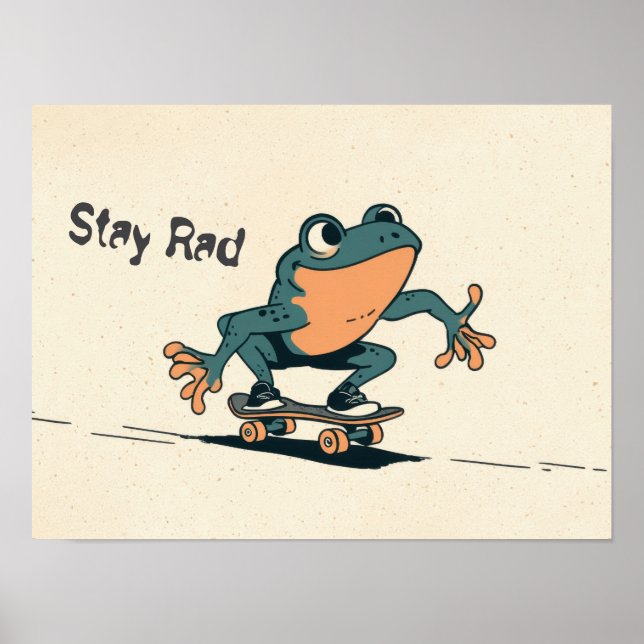 Skateboardsgroda – Söt Tecknad Djurkonst Poster (Framsidan)