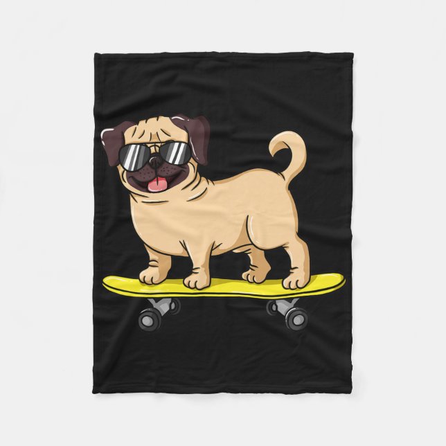 Skateboardshund present Till en Pug Älskare Och Sk Fleecefilt (Framsidan)