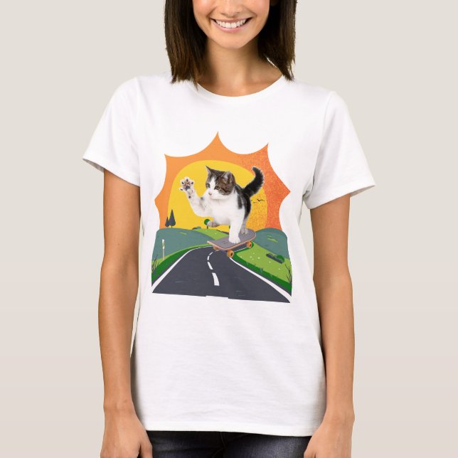 Skatebroderad katt t shirt (Framsida)